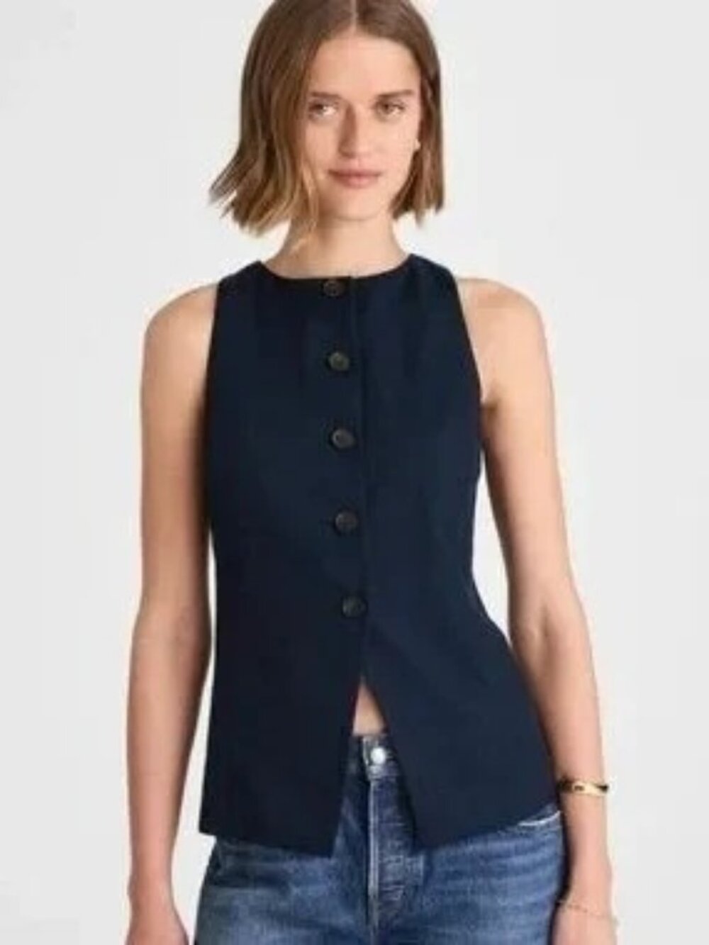 Madewell Women's Sleeveless Button Front Cutaway Vest Black Size 6 NWT